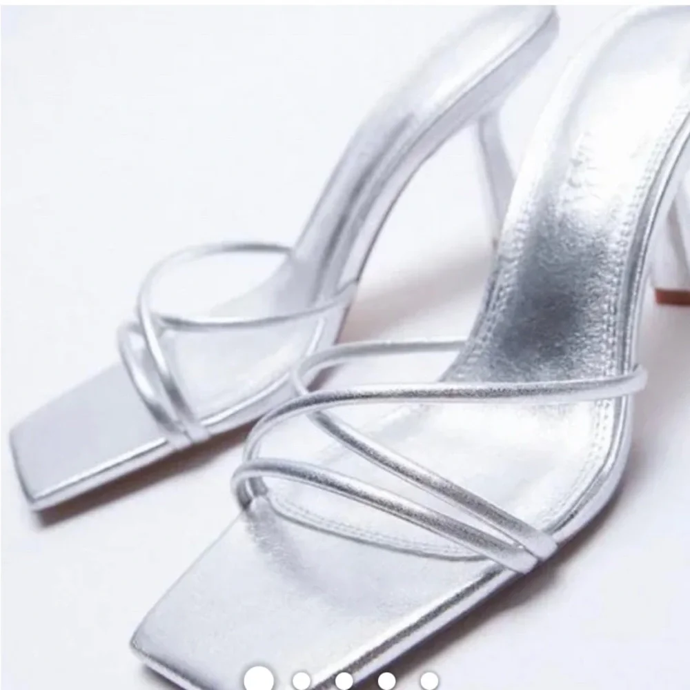 ZARA Beautiful Metallic Silver Slip On Front Strap Stiletto🔥🔥🔥 - Picture 3 of 12